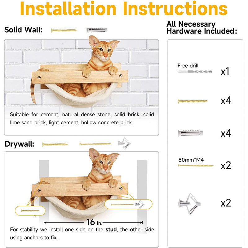 Multiple-Level Cat Hammock & Climbing Activity Center Wall-Mounted Cat Tree Shelves